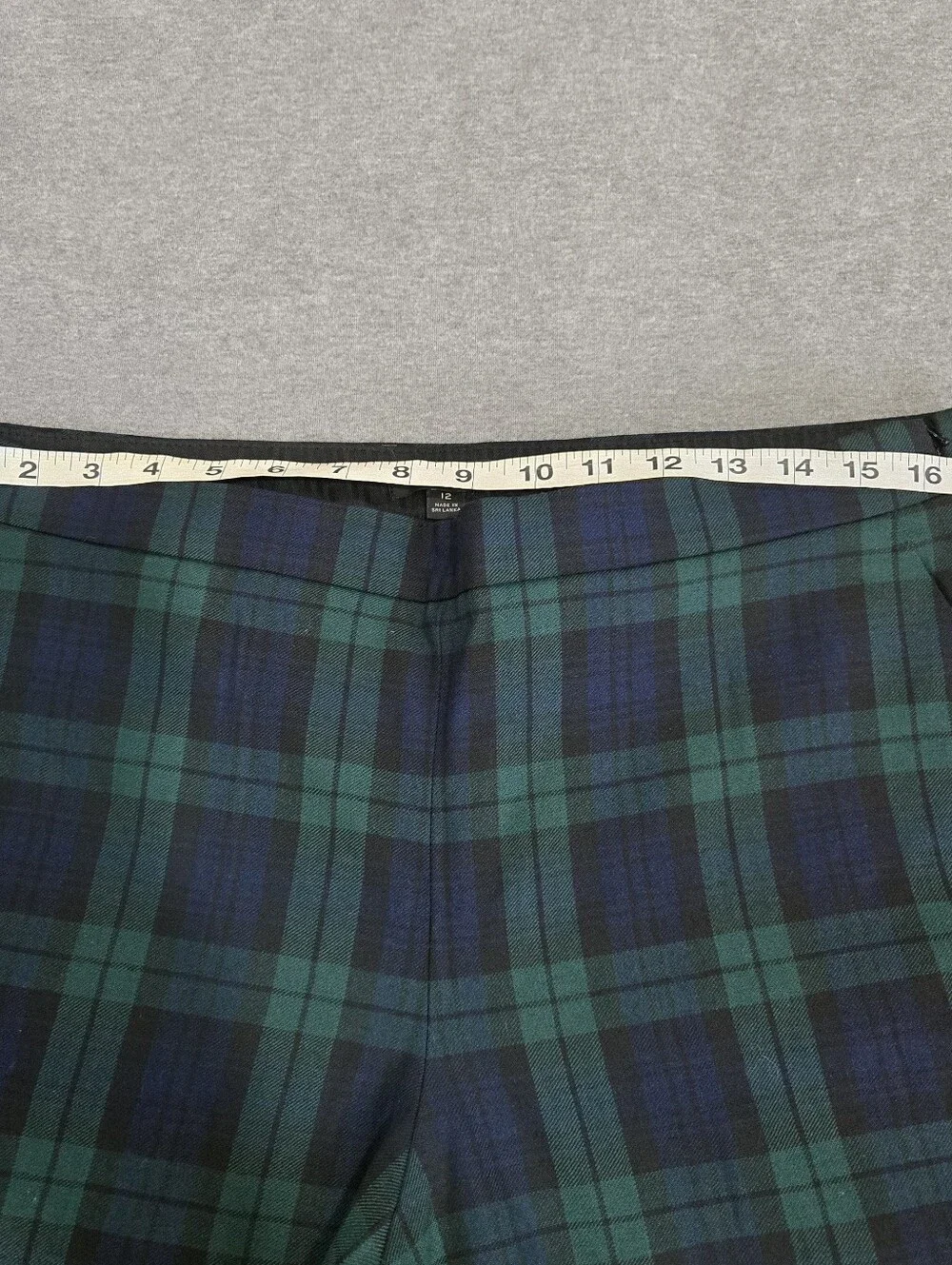 J.Crew Martie Black Watch Green & Blue Plaid Trousers, Slim Crop - Size 12